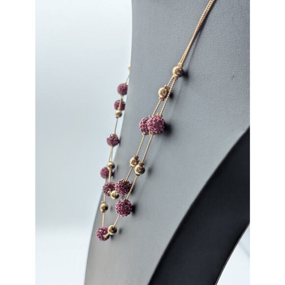 Two Strand Gold Tone Pink Razzle Dazzle Disco Ball Bead 18"-21" Necklace - Picture 2 of 8